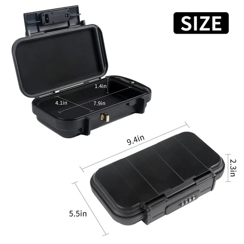 Portable Safe Lock Box With Cable And Combination Code Water Resistant ABS Travel Safe dimensions and lock detail