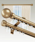 Dual Track Curtain Rod Set With Heavy Duty Aluminum Brackets For Living Room And Bedroom Silent Glide Drapery Rails For Sheer And Blackout Curtains No Fuss Easy Install Modern Finials Durable Window Treatments For Any Window, gold finish