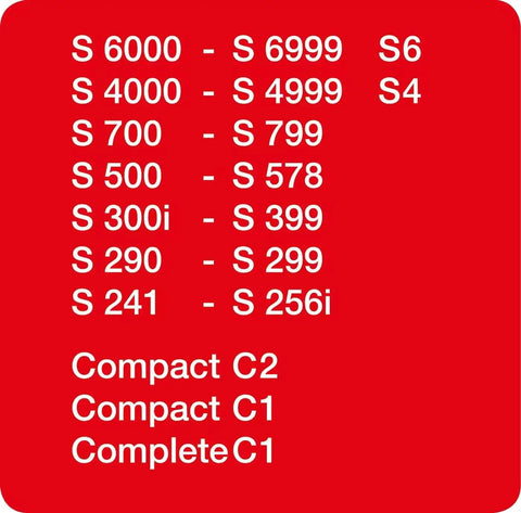 Red background with white text listing Miele vacuum models compatible with AirClean Dust Bags Type FJM HyClean Pack Of 4.