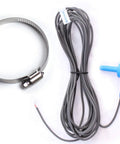 Optimum Pool Technologies temperature sensor replacement kit: long gray cable, blue probe, and 2-inch stainless hose clamp.