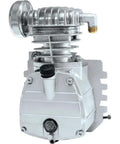 Rock Solid Cast Iron 2HP Big Bore Air Compressor With A Hella Quiet 1720RPM Pump close-up of the silver cast iron pump.