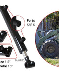 Built Tough Hydraulic Cylinder 1.5 Inch Bore 16 Inch Stroke Welded Ram With Cross Tube Ends Double Acting 3500 PSI SAE 6 Ports 1 Inch Rod Diameter Retracted 24 Inch Extended 40 Inch For Heavy Lifting, black steel cylinder
