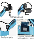 Dejun Electric Tapping Machine M3 To M16 Digital Tapper with 360° adjustment, dual gas spring, and 4.3-inch touchscreen display.