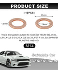 Product Size: Oil Drain Plug Gasket Set, 14mm Copper Crush Washers, diagram with dimensions, suitable vehicle models and car image.