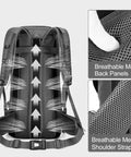 Trail Ready 70L Hiking Backpack For Camping Water Resistant Ripstop Build with breathable mesh back panel and straps