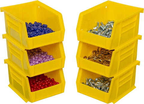 Space Saving Stackable Plastic Storage Bins For Garage And Pantry, Heavy Duty Yellow 5x4x3 Inches, 24 Pack holding small items
