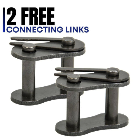 Close-up of 2 connecting links for Heavy Duty ANSI 60 Roller Chain 10 Feet With 2 Connecting Links 0.750 Inch Pitch Heat Treated Pins