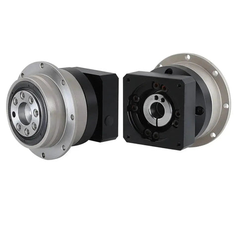 Rock Solid Heavy Duty Planetary Gearbox With Helical Gears And Flange Output Reducer 24 Mm Input For Nema Stepper Servo Motors At 50 To 1 Ratio Plug And Play Ready, showcasing flange output design.