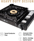 15,000 BTU Dual Fuel Portable Camp Stove With Carry Case For Propane Or Butane Piezo Ignition Includes 4 Butane Cans Patented Design