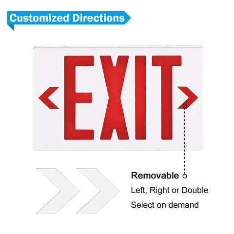 Hardwired Red LED Exit Sign With Battery Backup, Dual Face Emergency Light For Exits And Hallways, customizable directions