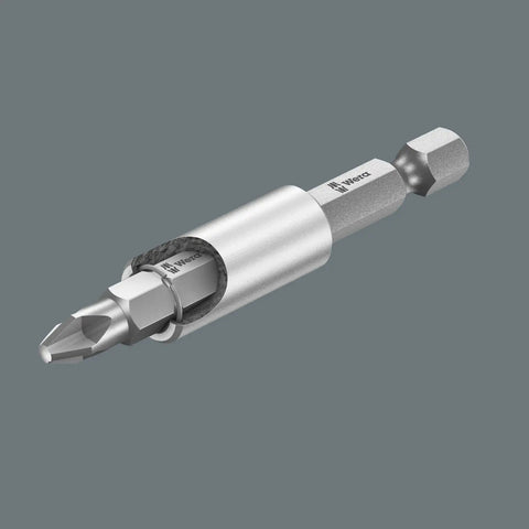 Pozidriv Mini-Check PZ Sheet Metal Bit Set With Universal Bit Holder, Nine Bits In Compact Case, Close-Up of Bit and Holder