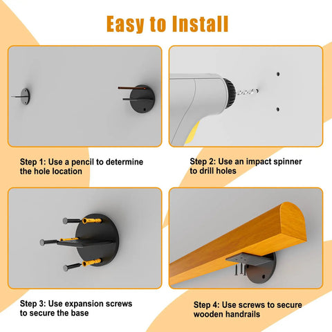 Installation guide for Indoor Stair Wood Handrail Kit 2ft Non Slip Pine Railing showing each step clearly.