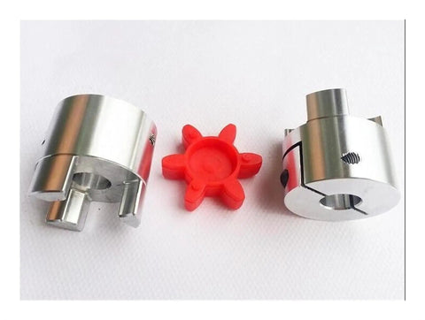 Precision Aluminum Servo Motor Disc Coupler With Flexible Elastic Shaft Connector, OD25 L30, showing two aluminum couplers and a red connector.