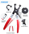 120 Piece Spring Hose Clamps Set From 6mm To 25mm With Swivel Flat Pliers featuring rotary joint, red PVC handle, alloy steel components