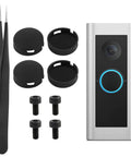 Round Doorbell Button Replacement Kit With Screws For Video Doorbells Black Finish shown with components and ring system