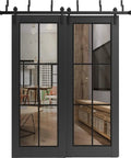 Clear Glass Barn Door Vibe Sliding Closet Doors With 6.6 Ft Rails And Hardware Kit 64 By 96 Inch 2 Panel See Through Glass