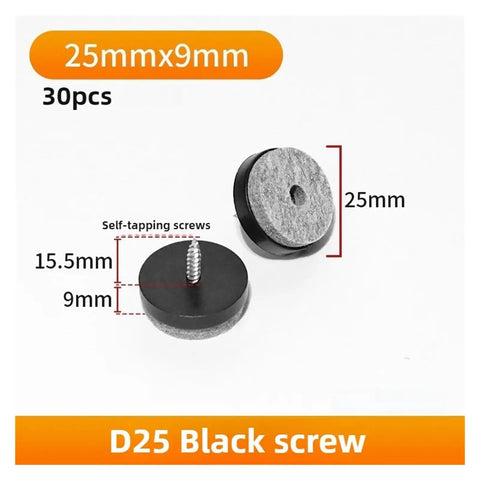 Heavy Duty Furniture Leg Floor Protectors With Smooth Felt Glide Pads For Chairs And Tables Easy Screw In Build Blocks Scratches Safeguarding Wood Floors Solid Three Dozen Pack Handles Various Sizes Adapts To Fit Any Leg To Fix Wobbly Legs Stress Free, 25mmx9mm black screw leveler pads with felt for furniture.