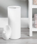 Freestanding Toilet Paper Storage Holder With Lid For 3 Extra Rolls White Floor Stand Organizer For Bathroom Discreet Modern Design