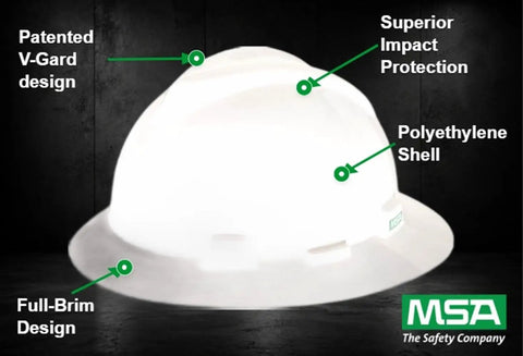 V Gard Full Brim Hard Hat With Suspension Polyethylene Shell For Superior Impact Protection Self Adjusting Crown Straps