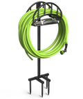 Upgraded Garden Hose Holder With Metal Reel And Detachable Tool Storage Basket Freestanding Heavy Duty Outdoor Stand