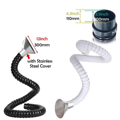 Flexible Solder Fume Extractor Arm With Adjustable Hood And Valve For Electronics And Woodworking, black and white coils.