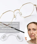 Kick Nose Bruising To The Curb With These 15 Piece Pack Ultra Soft Silicone Eyeglass Nose Pads U Shape Glasses Bridge Cushions Anti Slip Kit For Frames And Sun Shades with glasses and a nose pad.