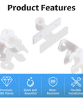 No Sweat Heavy Duty White Cabinet Door Retainer Ball Catch 5 Pack Smooth Push Latch Rock Solid Abs Plastic Quick Fix For Kitchen Or Closet Doors Ready To Go features white ABS plastic clips.