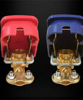 Quick Release Brass Battery Terminal Clamps With Red And Blue Covers for top post batteries, front view, 1 pair, durable build