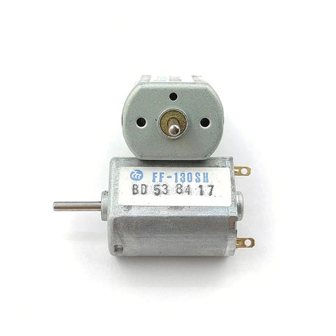 Front view of FF-130SH-14230 Mini 130 DC Motor 3V-12V 6V 7500RPM Micro 20mm Electric Motor for DIY projects with shaft and terminals