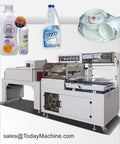 Heavy Duty Semi Automatic Shrink Wrapping Machine For Bottle Label Sleeve Sealing with cleaning products ready for packaging.
