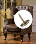 Premium Antique Brass Upholstery Tacks 120 Pack Featuring 7 16 Inch Heads shown on a vintage leather chair for restoration.