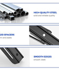 Close-up details of 10 Inch Folding Shelf Brackets Set Of 2 Matte Black Heavy Duty Stainless Steel Triangular Design showing materials and features.