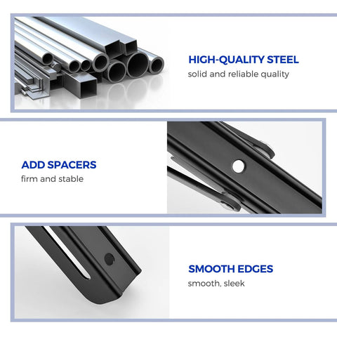Close-up details of 10 Inch Folding Shelf Brackets Set Of 2 Matte Black Heavy Duty Stainless Steel Triangular Design showing materials and features.