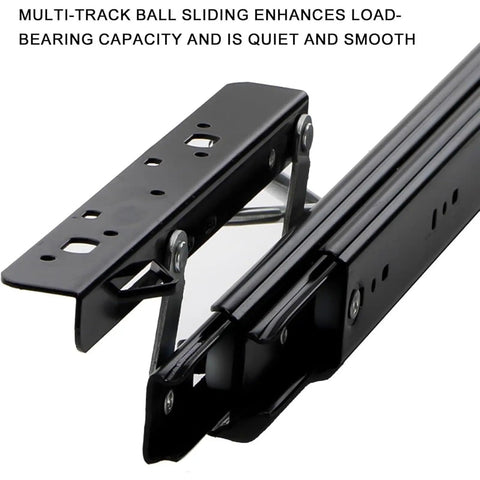 Kick Clutter To The Curb With Adjustable Countertop Extension Slide Rail System Hidden Lift Platform Push Pull Table Add On Heavy Duty Drawer Organizer Setup showing black multi-track slide rail.
