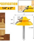 Built Tough 45 Degree Lock Miter Router Bit Set Three Piece Kit For Worry Free Woodworking Joints With One Quarter Inch Shank And Tough Carbide Cutters, 1/4" x 2", measuring specifications