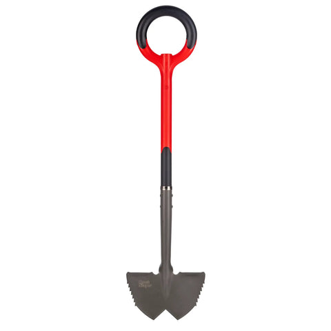 Manual Serrated Garden Edger For Landscaping And Clean Lawn Borders, Steel Tool In Red, Half Moon Blade With Inverted V Cutting