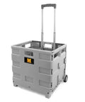Collapsible Gray Rolling Dolly With Adjustable Handle And Extra Storage For Classroom, Office, And Grocery Runs, Durable Wheels, Easy Fold Design