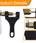 Universal Chain Breaker Tool Kit With 15 Piece Master Link Pins For 420 428 530 Chains Beefy Heavy Duty Steel For Motorcycle ATV Dirt Bike Scooter Bicycle Tractor, showing close-up details of black steel construction.