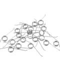 Top Notch 20 Piece Torsion Spring Replacement Kit For Trash Cans. 20 silver iron nickel 5-coil springs on white background