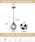 Smoked Glass Globe Pendant Light Brushed Gold Finish For Kitchen Island And Dining Room with dimensions and soccer ball size comparison.