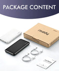 Slim Two Pack Portable Charger And 10000 Mah Power Bank For Travel with cables and manual displayed on white background.