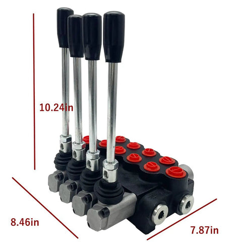 Four Spool Hydraulic Control Valve With 13 GPM Max Flow And 4500 PSI Rating For Small Tractors, Loaders, And Log Splitters