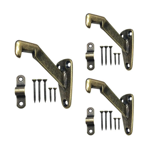 Beefy Heavy Duty Handrail Brackets In Antique Brass 3 Pack Solid Die Cast Wall Mount Stair Support For Dead Simple DIY Install And Awesome Farmhouse Vibe Upgrade