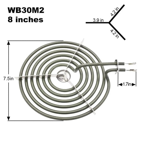 8 inch burner element for GE Hotpoint, WB30M2, 7.5 inch diameter, part of Chrome Drip Pans And Surface Burner Elements Replacement Kit For GE Hotpoint Range Stove