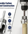 DGQ Heavy Duty Pipe Threading Tool Set with carbon steel cutter in action, cutting 3/4 inch PVC pipe using electric drill.