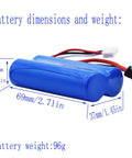 Two Pack 7.4V 1500mAh Li-ion RC Battery With SM-2P Plug, blue casing, dimensions labeled