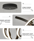 Modern LED Chandelier Pendant Lights With Dimmable Remote Control, 38W Aluminum Two-Head Pendant Fixture, matte black details