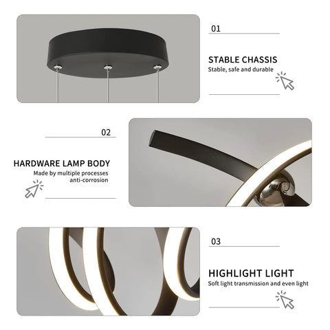 Modern LED Chandelier Pendant Lights With Dimmable Remote Control, 38W Aluminum Two-Head Pendant Fixture, matte black details