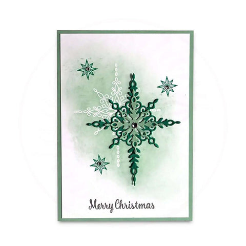 Christmas card with die-cut snowflakes from Must Have Christmas Scrapbooking Die Cuts Set With Metal Cutting Dies For Card Making And Paper Crafting.
