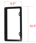 Slick Real Carbon Fiber License Plate Frame 2 Hole Slim Black Gloss Car Tag Holder Rust Proof showing dimensions 6.3x12.3 inches.